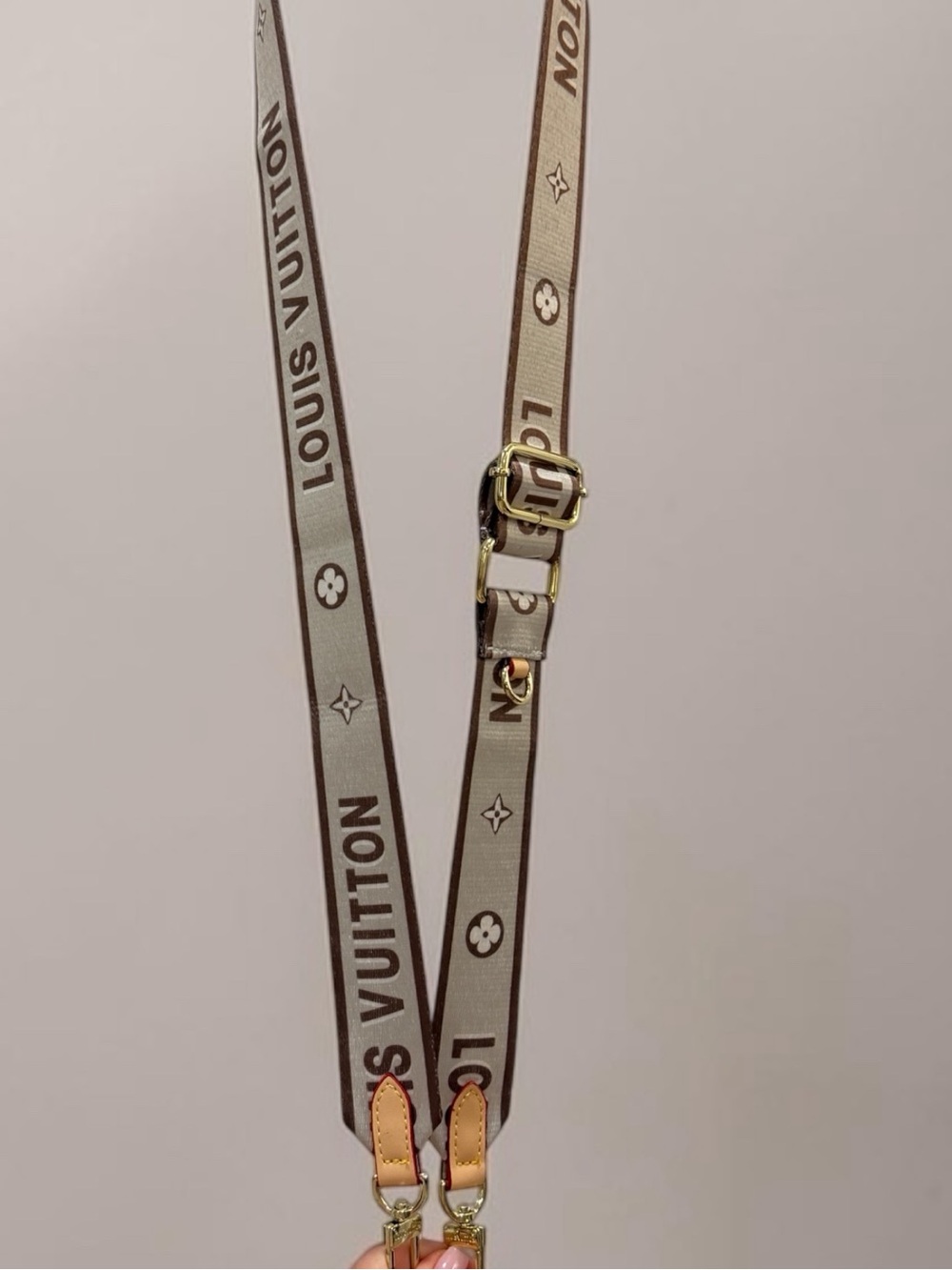 Cream & Black Monogram Adjustable Crossbody Bag Strap | Gold Tone | New - Picture 2 of 5